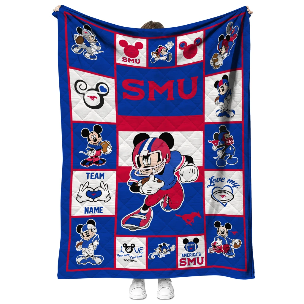 customized smu mustangs mickey crimson blue white quilt blanket fashion forward