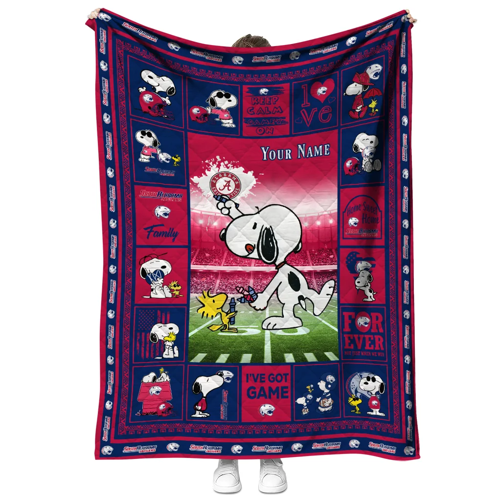 customized south alabama jaguars snoopy coach blue quilt blanket fashion forward customized south alabama jaguars snoopy coach blue quilt blanket fashion forward