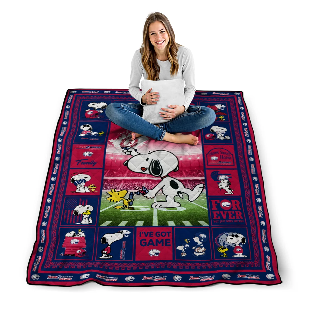 customized south alabama jaguars snoopy coach blue quilt blanket high quality customized south alabama jaguars snoopy coach blue quilt blanket high quality