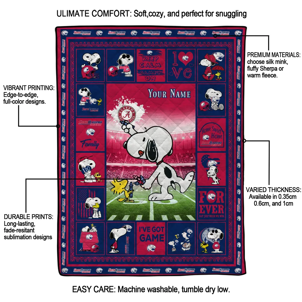 customized south alabama jaguars snoopy coach blue quilt blanket latest model customized south alabama jaguars snoopy coach blue quilt blanket latest model