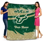 customized south florida bulls brushstroke layers green quilt blanket best selling