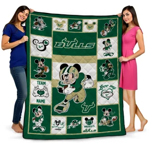 customized south florida bulls mickey crimson green white quilt blanket best selling