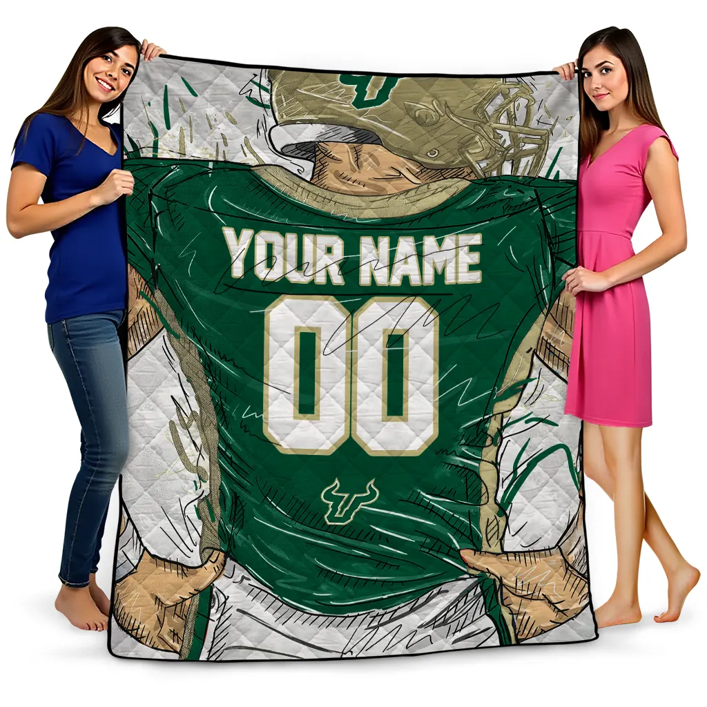 customized south florida bulls player sketch green gray quilt blanket best selling customized south florida bulls player sketch green gray quilt blanket best selling