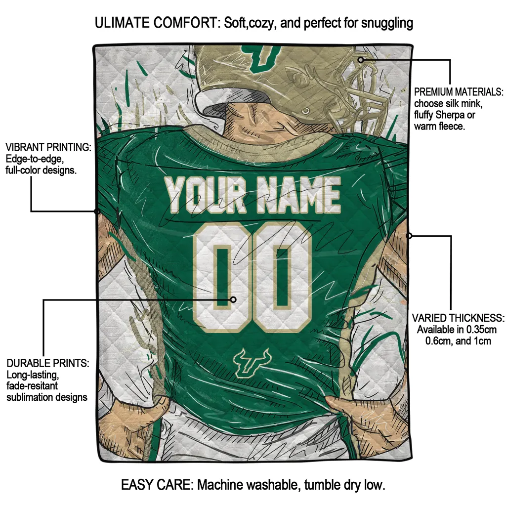 customized south florida bulls player sketch green gray quilt blanket latest model customized south florida bulls player sketch green gray quilt blanket latest model