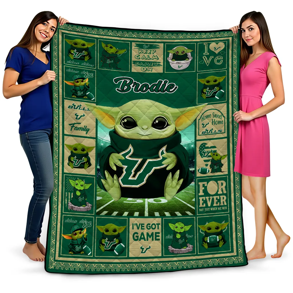 customized south florida bulls yody baby pattern green quilt blanket best selling customized south florida bulls yody baby pattern green quilt blanket best selling