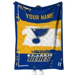 customized st louis blues grunge patch blue white quilt blanket best selling