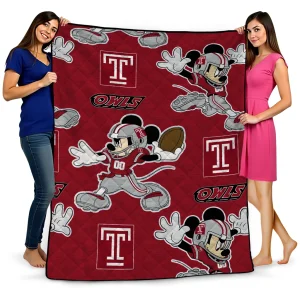 customized temple owls mickey football red quilt blanket best selling