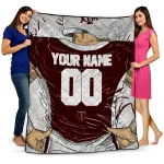 customized texas am aggies player sketch maroon gray quilt blanket best selling