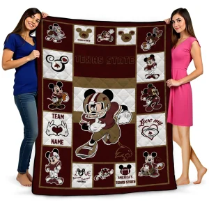 customized texas state bobcats mickey crimson maroon white quilt blanket best selling