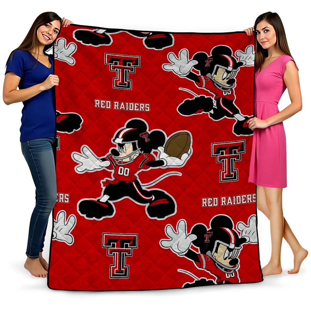 customized texas tech red raiders mickey football red quilt blanket best selling