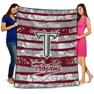 customized troy trojans layered florals red white quilt blanket best selling