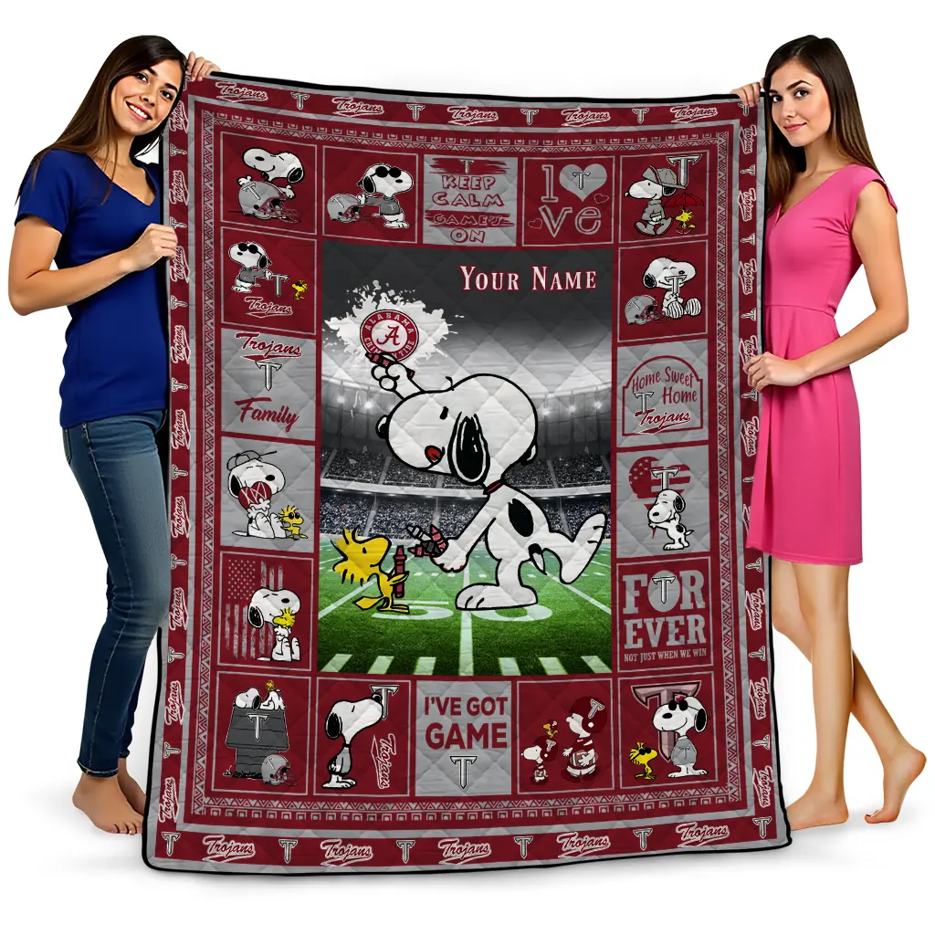 customized troy trojans snoopy coach red quilt blanket best selling