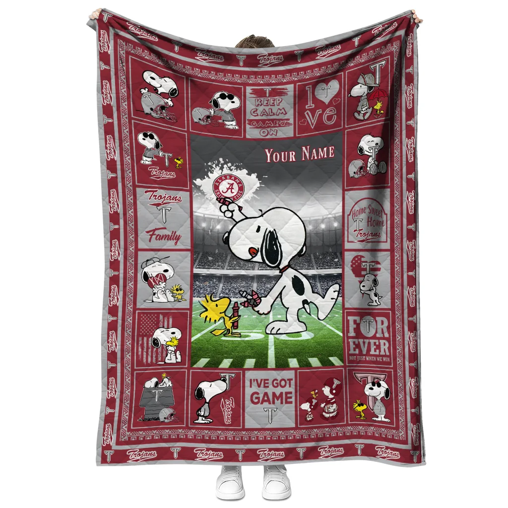 customized troy trojans snoopy coach red quilt blanket fashion forward