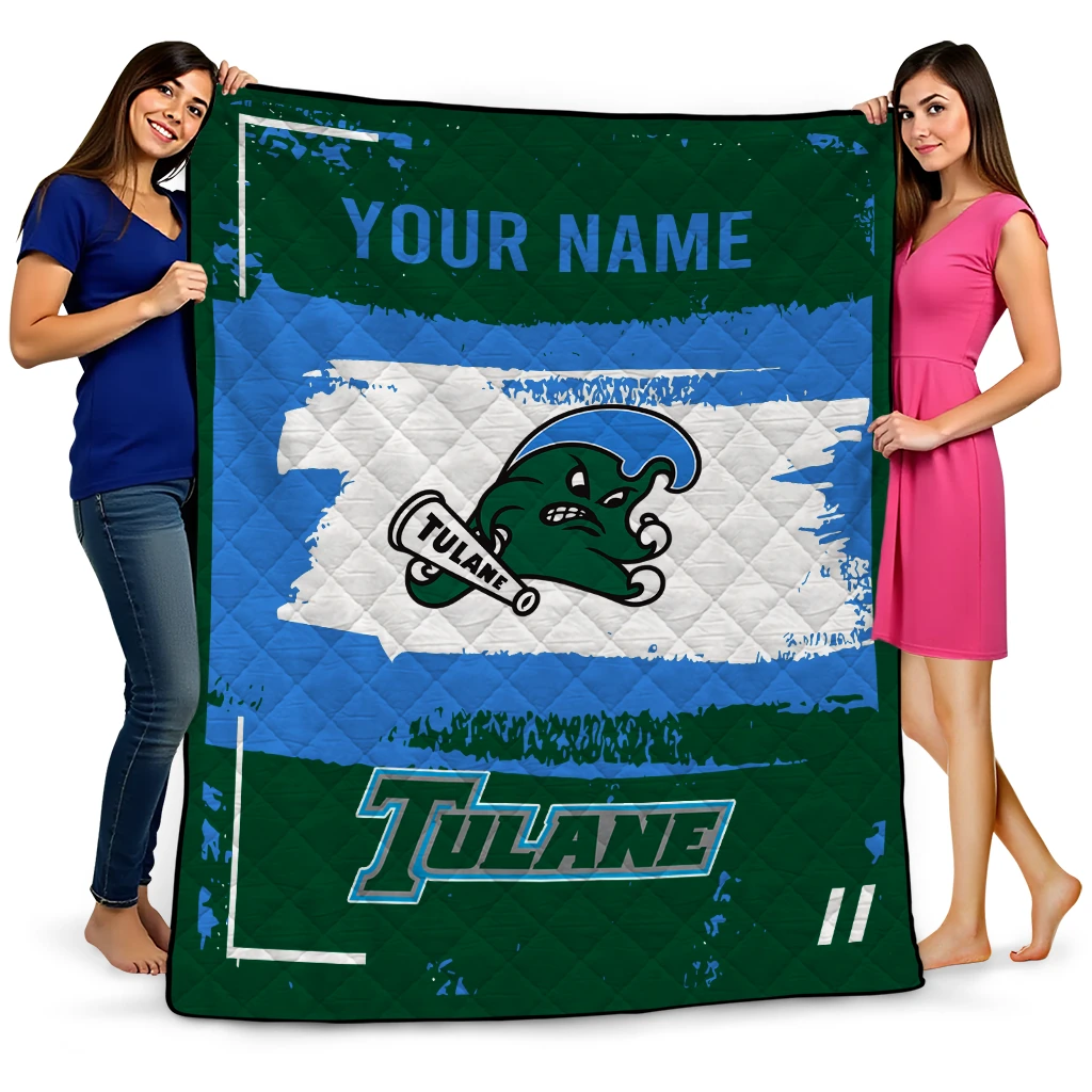 customized tulane green wave grunge patch green white quilt blanket best selling