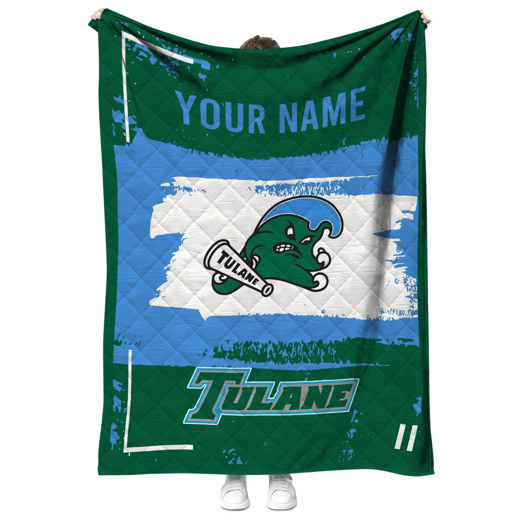 customized tulane green wave grunge patch green white quilt blanket fashion forward
