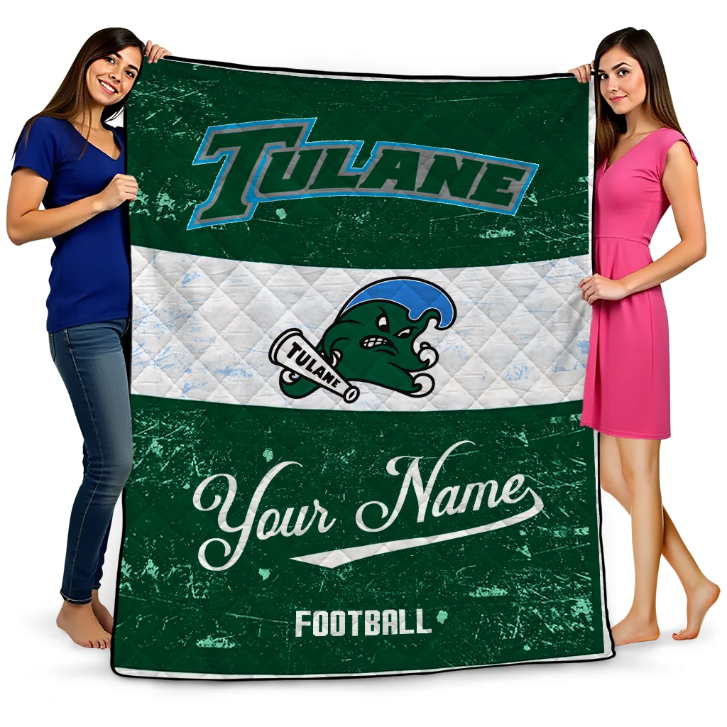 customized tulane green wave hibiscus burst green white quilt blanket best selling