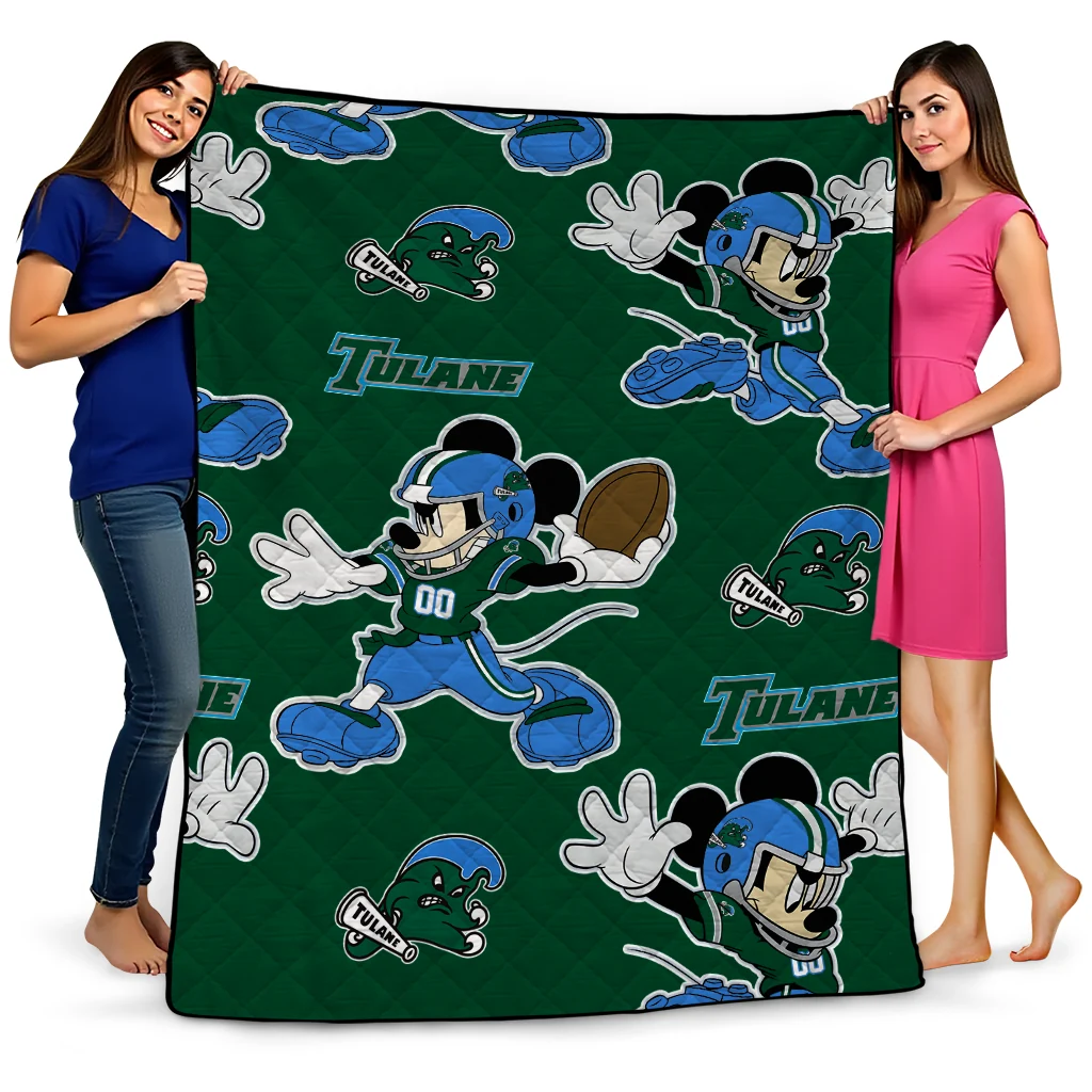 customized tulane green wave mickey football green quilt blanket best selling