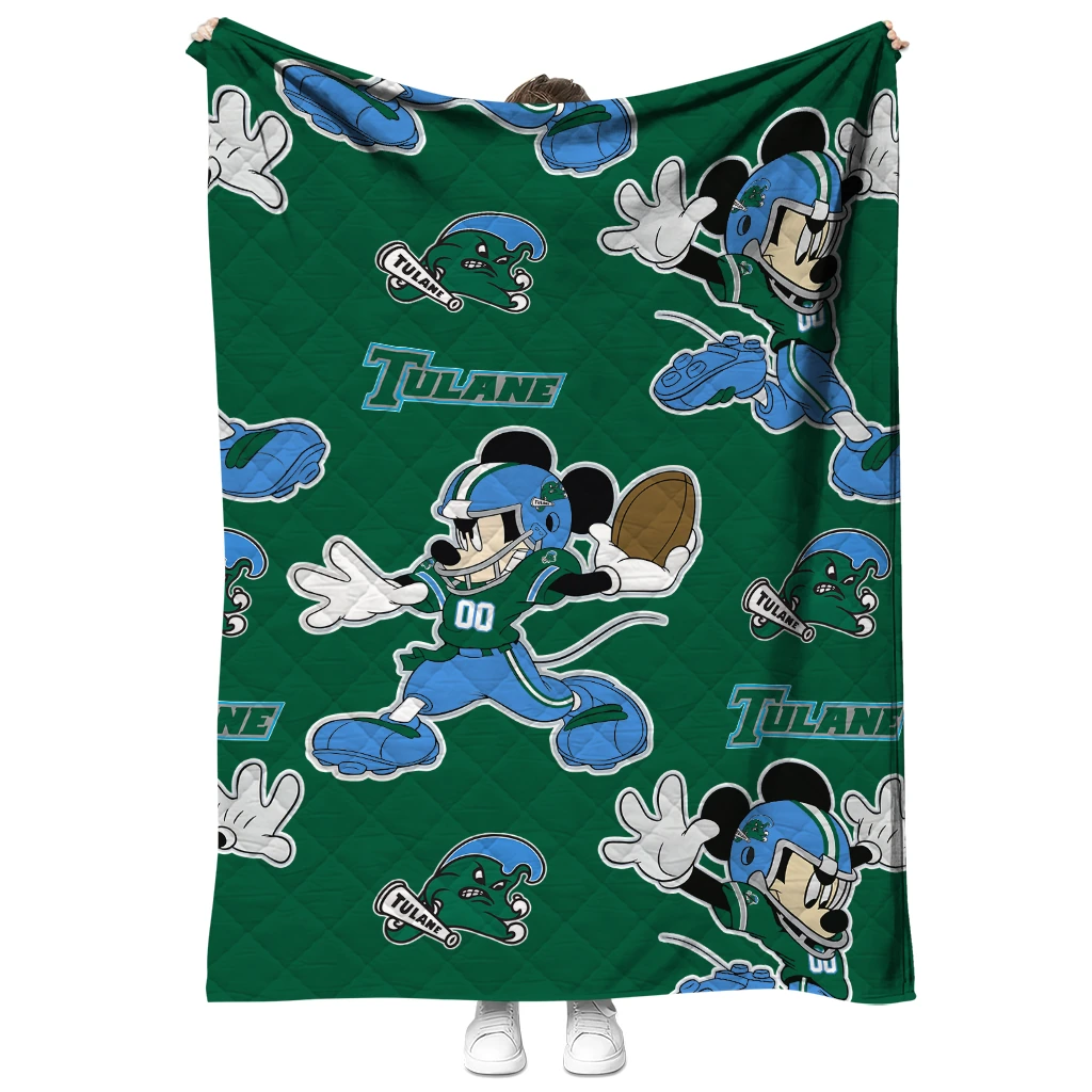 customized tulane green wave mickey football green quilt blanket fashion forward