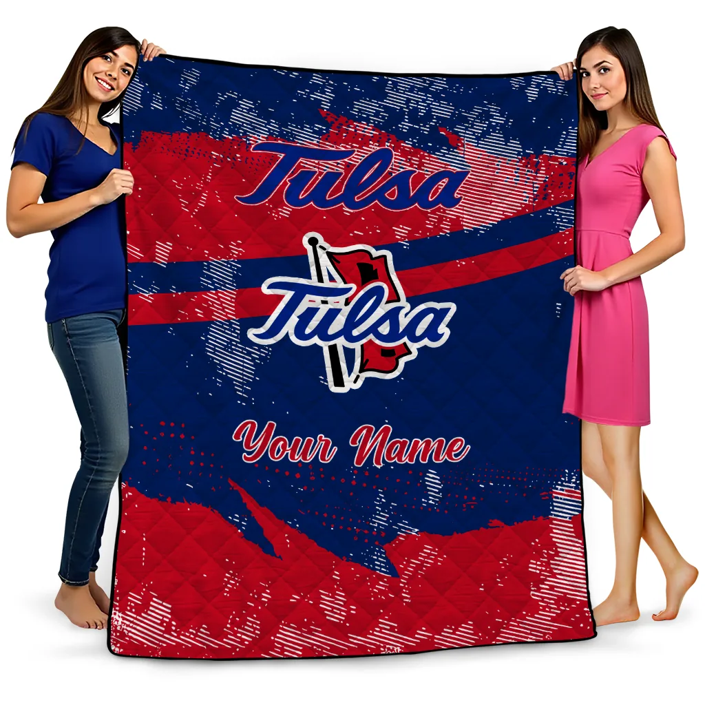 customized tulsa golden hurricane brushstroke layers blue quilt blanket best selling
