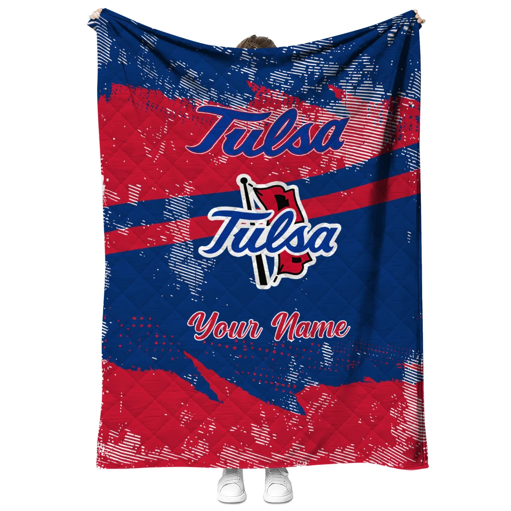 customized tulsa golden hurricane brushstroke layers blue quilt blanket fashion forward