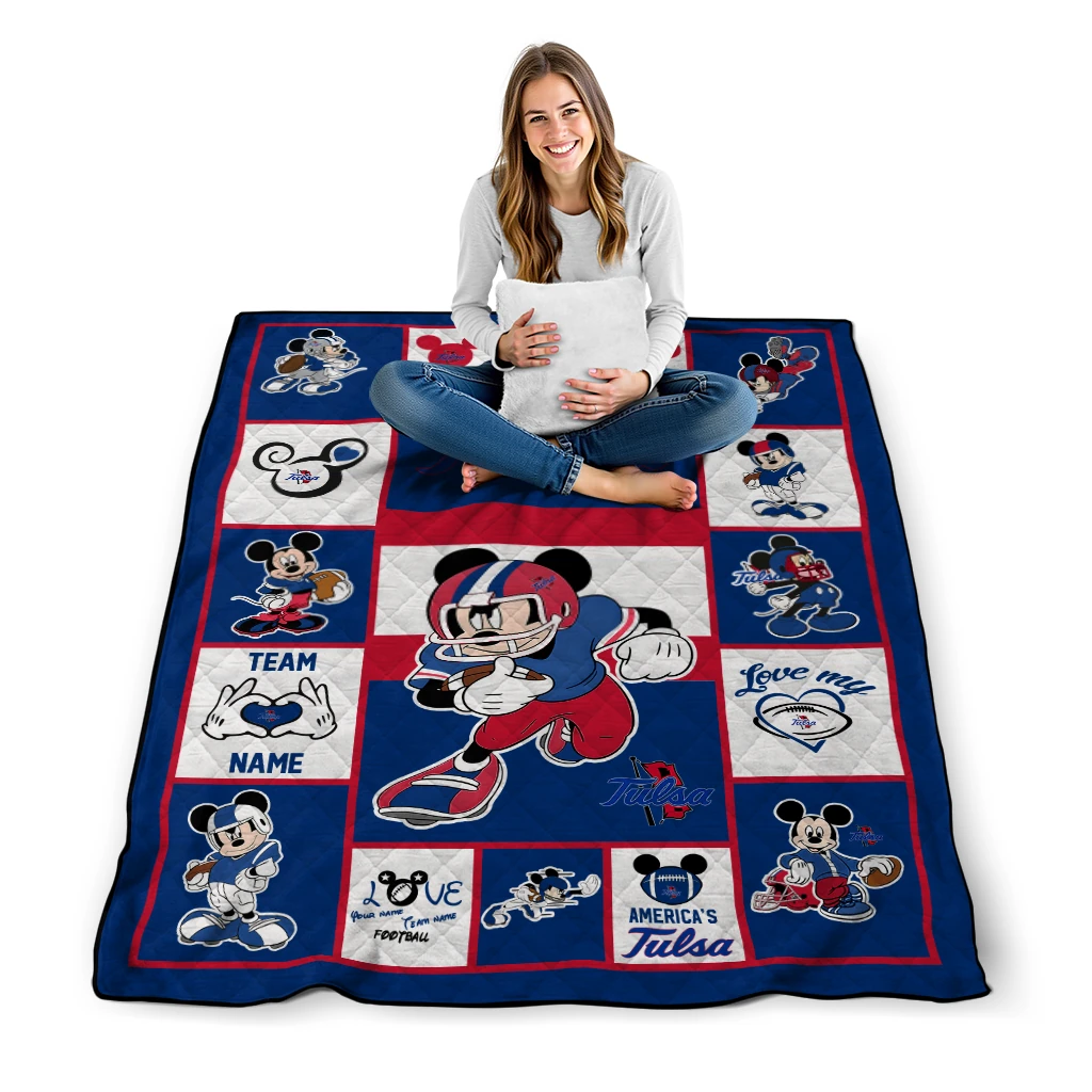 customized tulsa golden hurricane mickey crimson blue white quilt blanket high quality customized tulsa golden hurricane mickey crimson blue white quilt blanket high quality