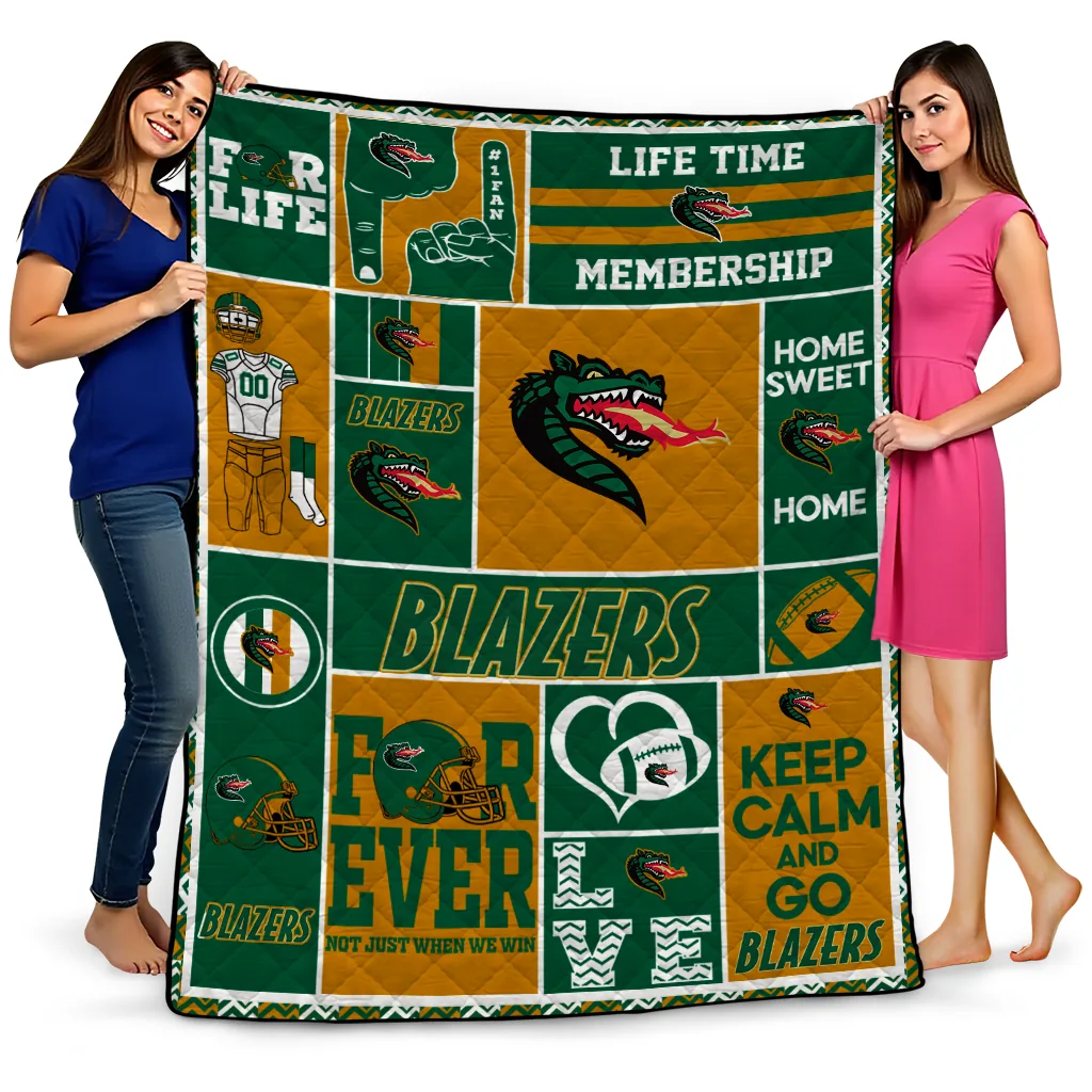 customized uab blazers helmet passion green quilt blanket best selling