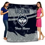 customized uconn huskies brushstroke layers blue quilt blanket best selling