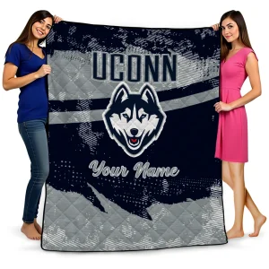 customized uconn huskies brushstroke layers blue quilt blanket best selling
