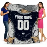 customized uconn huskies player sketch blue gray quilt blanket best selling