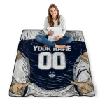 customized uconn huskies player sketch blue gray quilt blanket best selling
