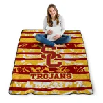 customized usc trojans layered florals red white quilt blanket best selling