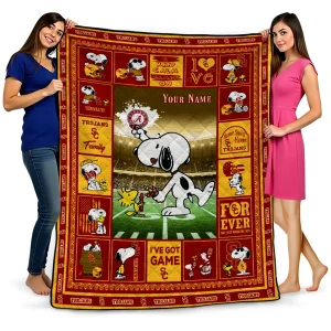 customized usc trojans snoopy coach red quilt blanket best selling
