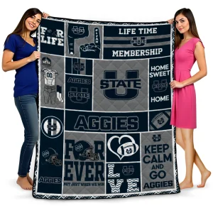 customized utah state aggies helmet passion navy quilt blanket best selling