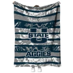 customized utah state aggies layered florals navy white quilt blanket best selling