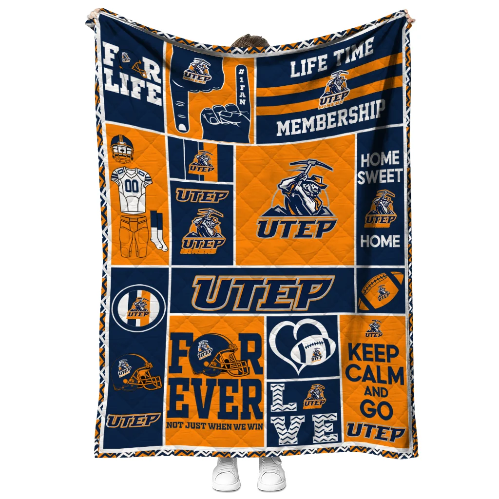 customized utep miners helmet passion blue quilt blanket fashion forward