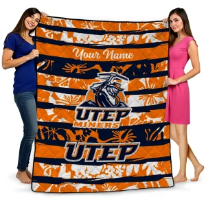 customized utep miners layered florals blue white quilt blanket best selling