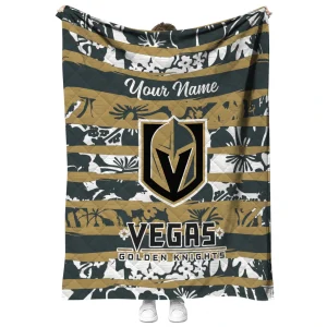 customized vegas golden knights layered florals tan white quilt blanket fashion forward