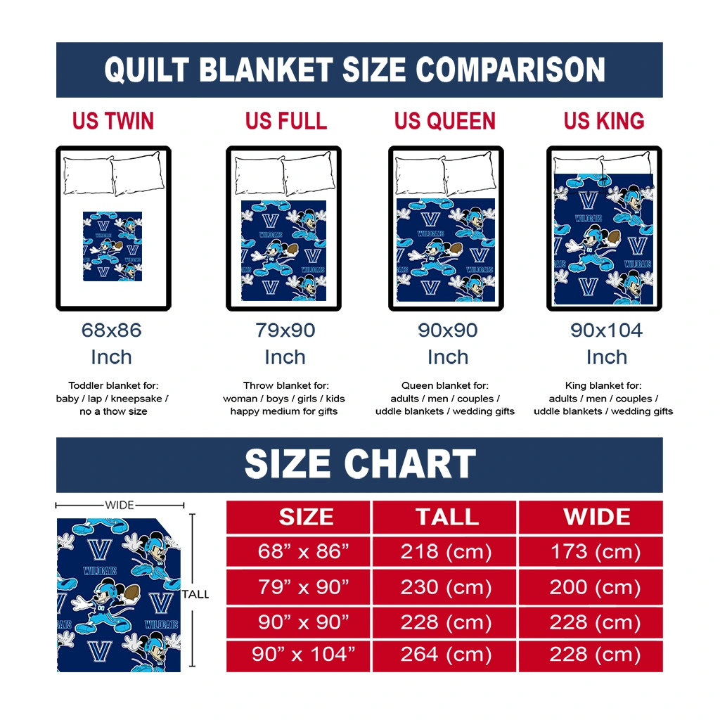 customized villanova wildcats mickey football navy quilt blanket new arrival customized villanova wildcats mickey football navy quilt blanket new arrival