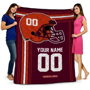 customized virginia tech hokies helmet theme maroon quilt blanket best selling