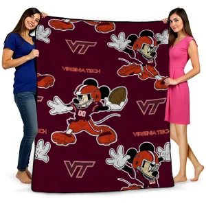 customized virginia tech hokies mickey football maroon quilt blanket best selling