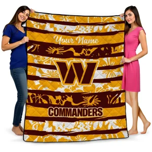 customized washington commanders layered florals burgundy white quilt blanket best selling