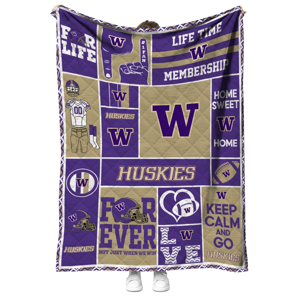customized washington huskies helmet passion purple quilt blanket fashion forward