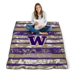 customized washington huskies layered florals purple white quilt blanket best selling
