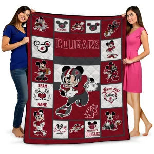 customized washington state cougars mickey crimson white quilt blanket best selling