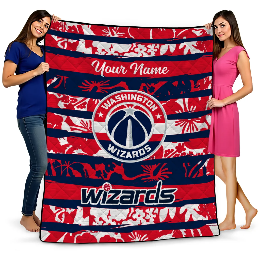 customized washington wizards layered florals blue white quilt blanket best selling