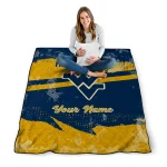 customized west virginia mountaineers brushstroke layers blue quilt blanket best selling
