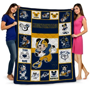 customized west virginia mountaineers mickey crimson blue white quilt blanket best selling