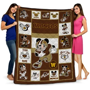 customized western michigan broncos mickey crimson brown white quilt blanket best selling