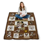 customized western michigan broncos mickey crimson brown white quilt blanket best selling