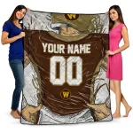 customized western michigan broncos player sketch brown gray quilt blanket best selling